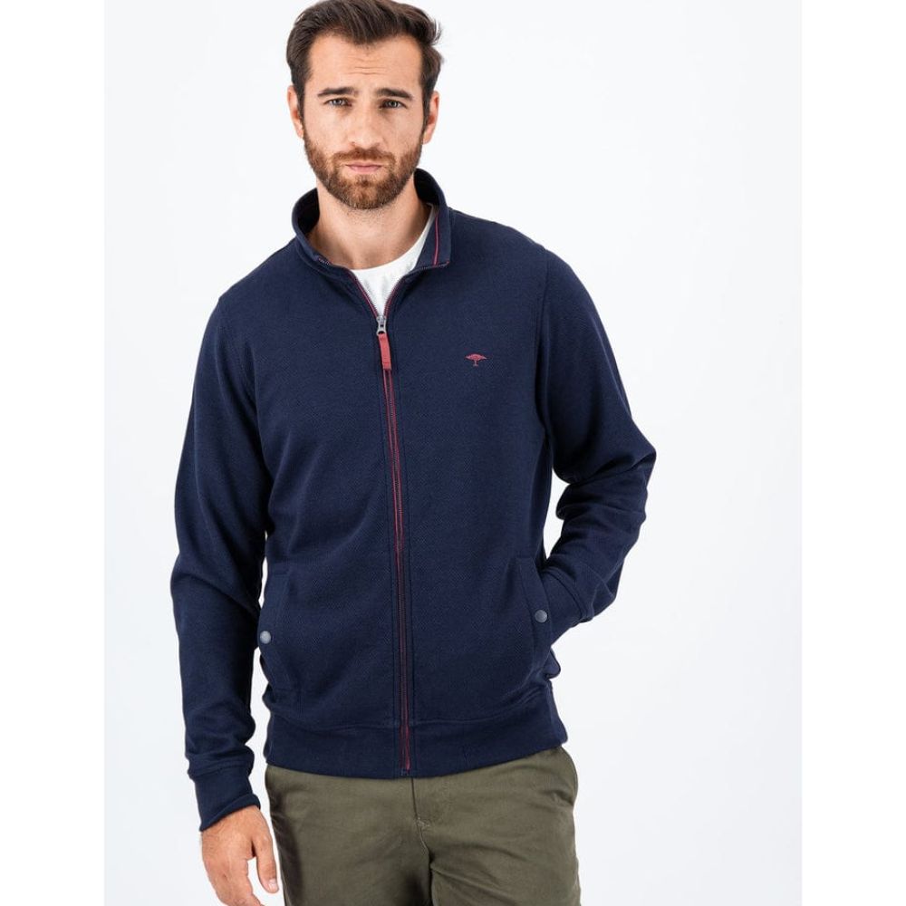 FYNCH HATTON MADE OF 100% COTTON MEN NAVY ZIP CARDIGAN 